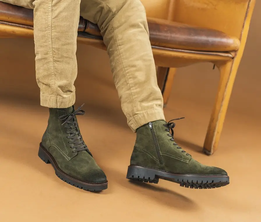 BOOTS RALPHE Bocage en cuir velours vert forêt - Boots Homme Bocage