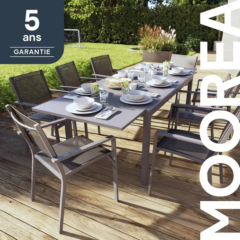 Table MOOREA GoodHome aluminium et verre trempé mat gris acier  - Castorama